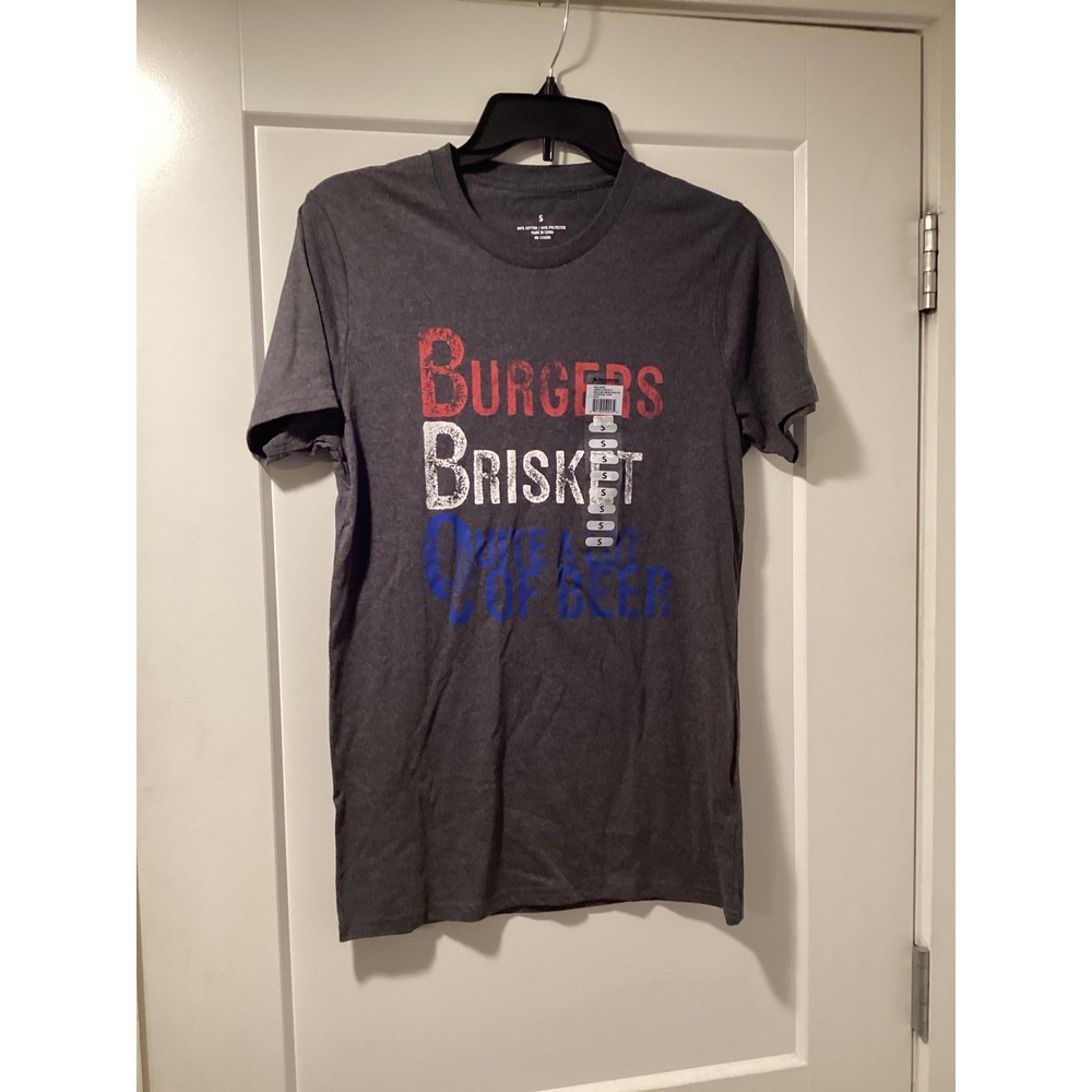 Burgers Brisket Beer Graphic Tee Charcoal Gray Heather S Short Sleeve‎ NEW